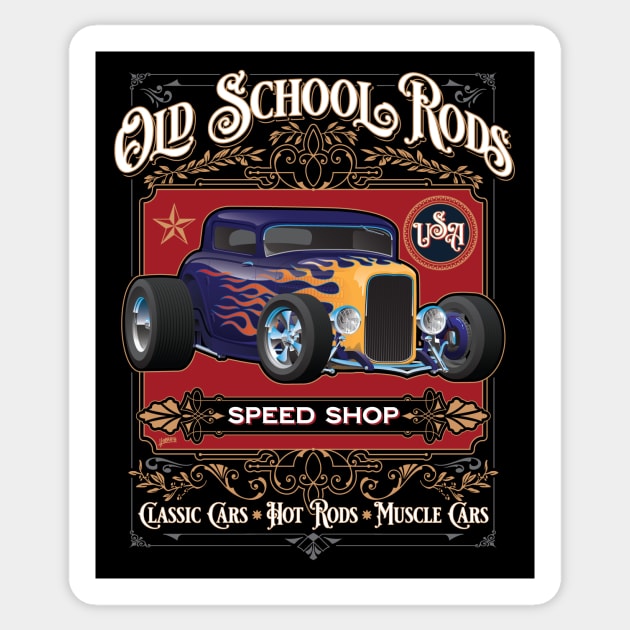 Old School Rods Speed Shop Vintage Style Hot Rod Car Design Sticker by hobrath